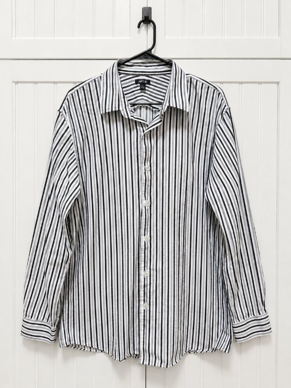 Apt. 9 Black, Gray & White Striped Cotton Collared Shirt Size XL